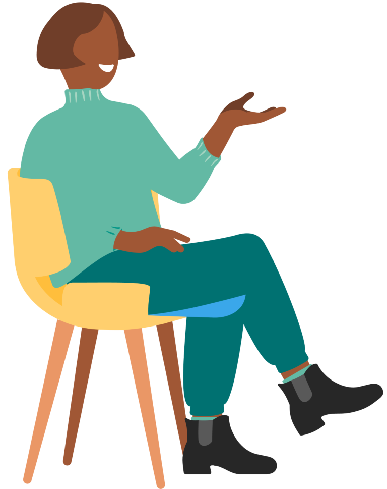 illustration of person sitting in chair with open hand