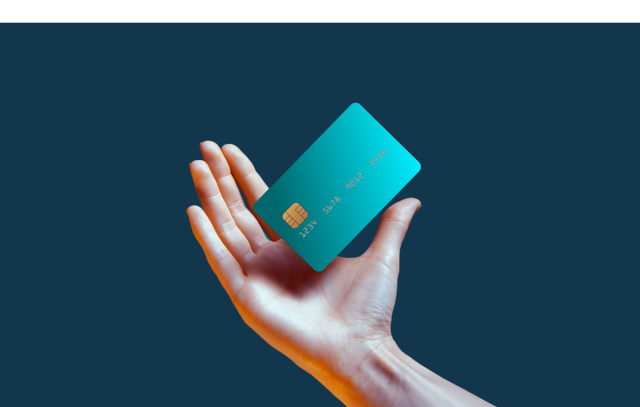 image with a first bank logo and a hand with a bank card