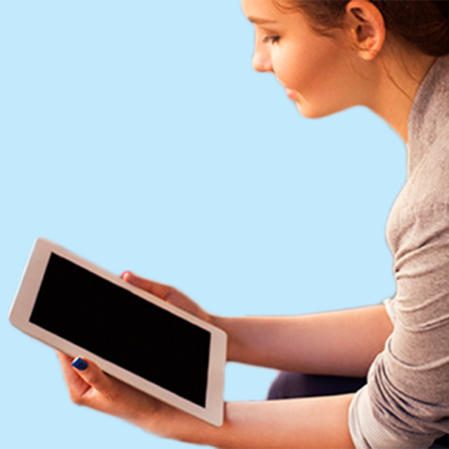 Woman looking at a tablet