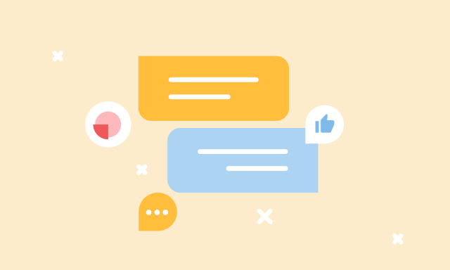 Illustration shows chat bubbles and icons that indicate customer interaction