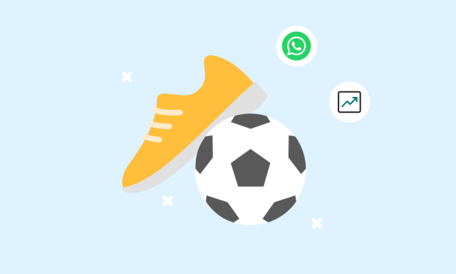 Ilustração de uma bola e um tênis e ao lado a logo do WhatsApp