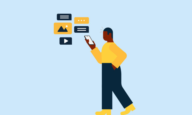 illustration of man on mobile phone with play icon