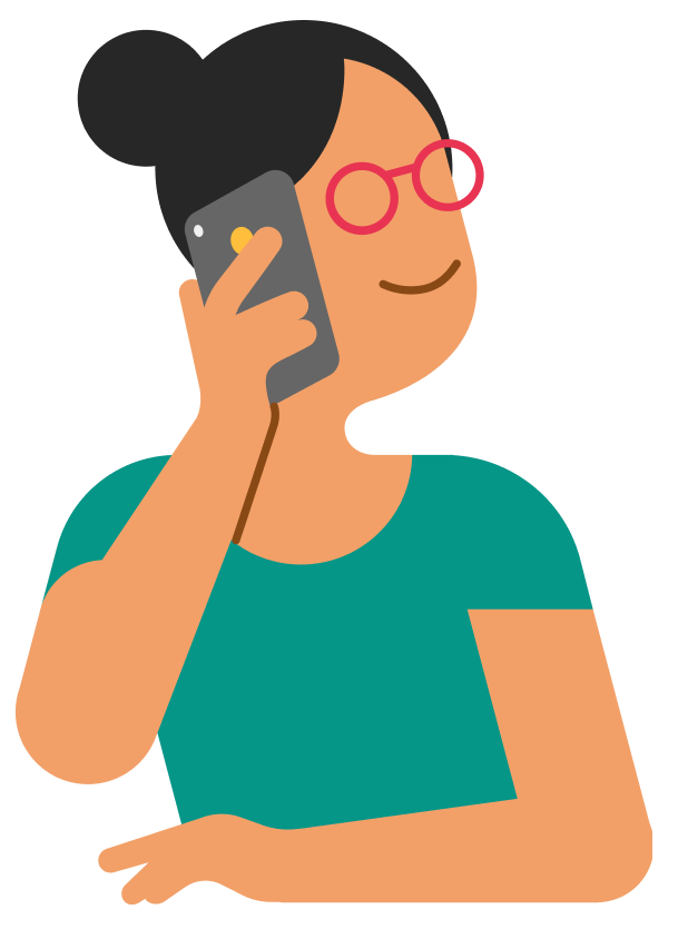 Illustration of girl with glasses with phone smiling