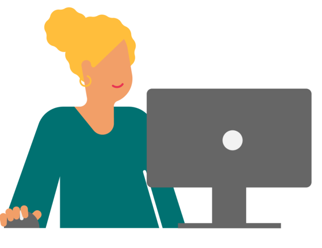 Illustration of woman working at computer and smiling