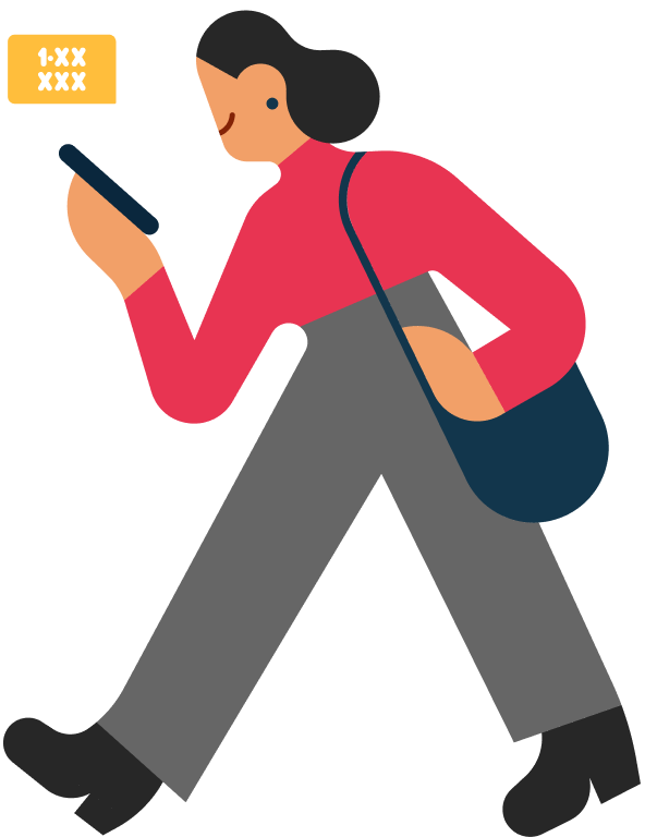 Illustration of woman walking and looking at her phone while smiling