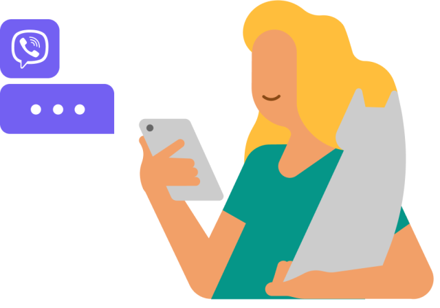 Illustration of a girl using her phone and holding a cat