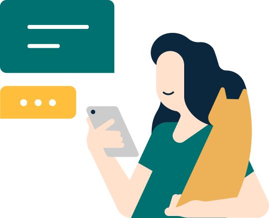 Illustration of a person holding a cat and getting messages on phone