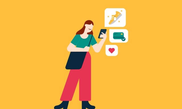 Illustration of a woman holding a phone