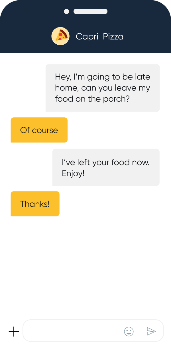 in-app live chat for delivery update