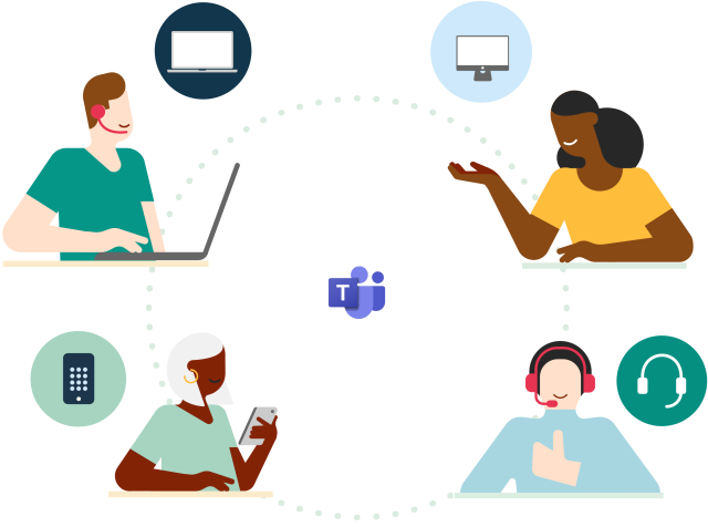 diverse people connected by microsoft teams different devices 