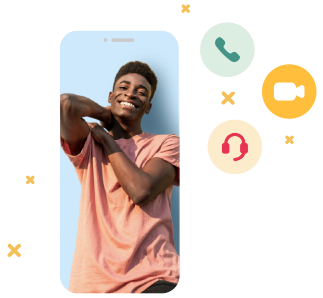 image of man on mobile phone with phone icons