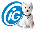 Logo IG e um cachorrinho branco