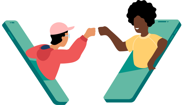illustration of two people fist bumping through phones