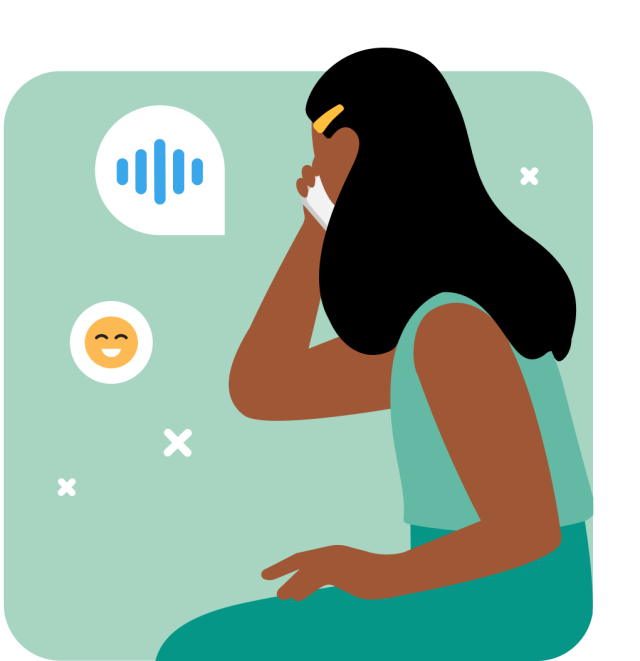 illustration of girl on phone with icons