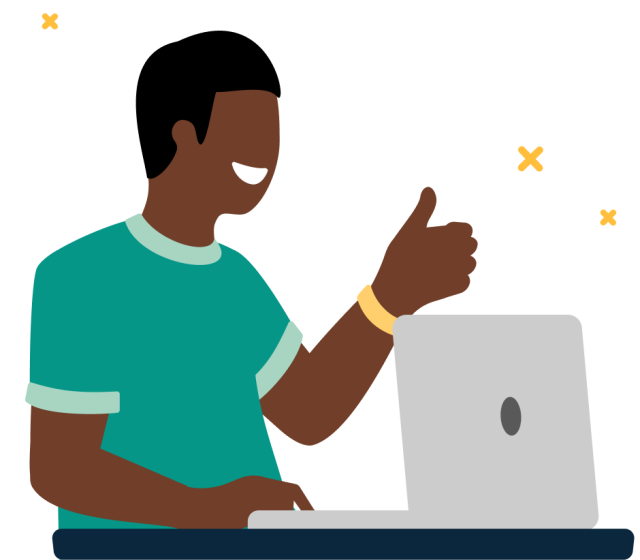 illustration of man on laptop with thumbs up