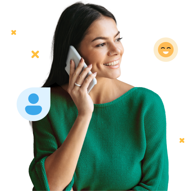 image of woman on phone with icons