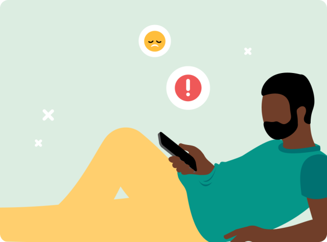 illustration of man on phone with warning icons 