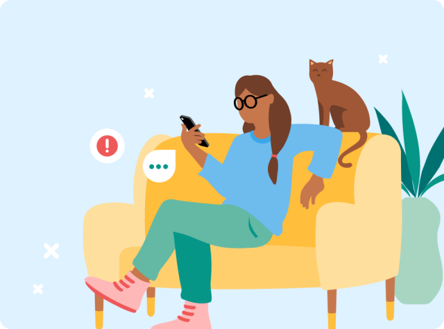 illustration of girl on phone with icons