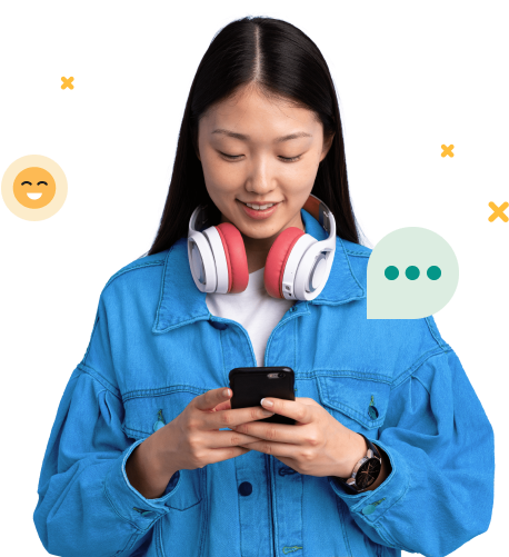 picture of girl on mobile phone with emojis