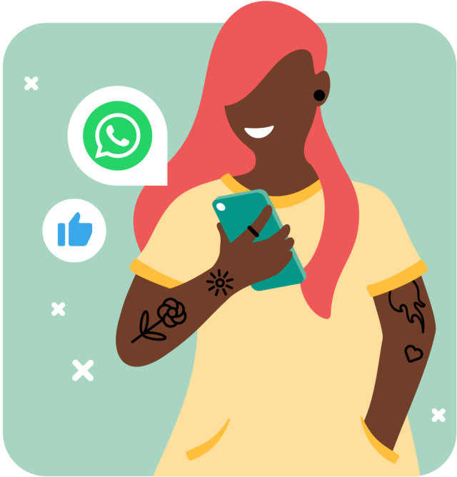 illustration of girl on phone with whatsapp icon