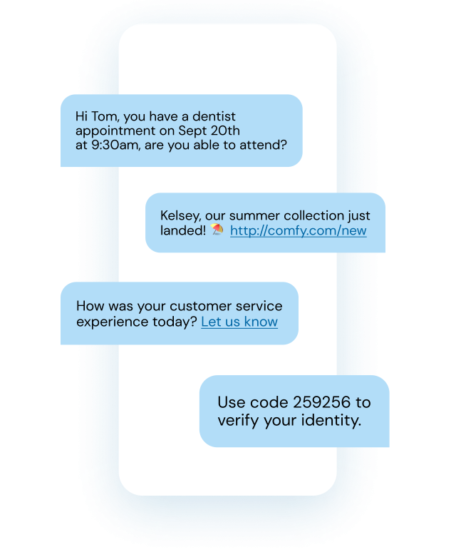 examples of sms being received by customers