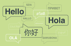 Graphic showing the text hello in several different languages