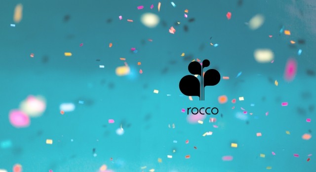 The ROCCO logo surrounded by confetti
