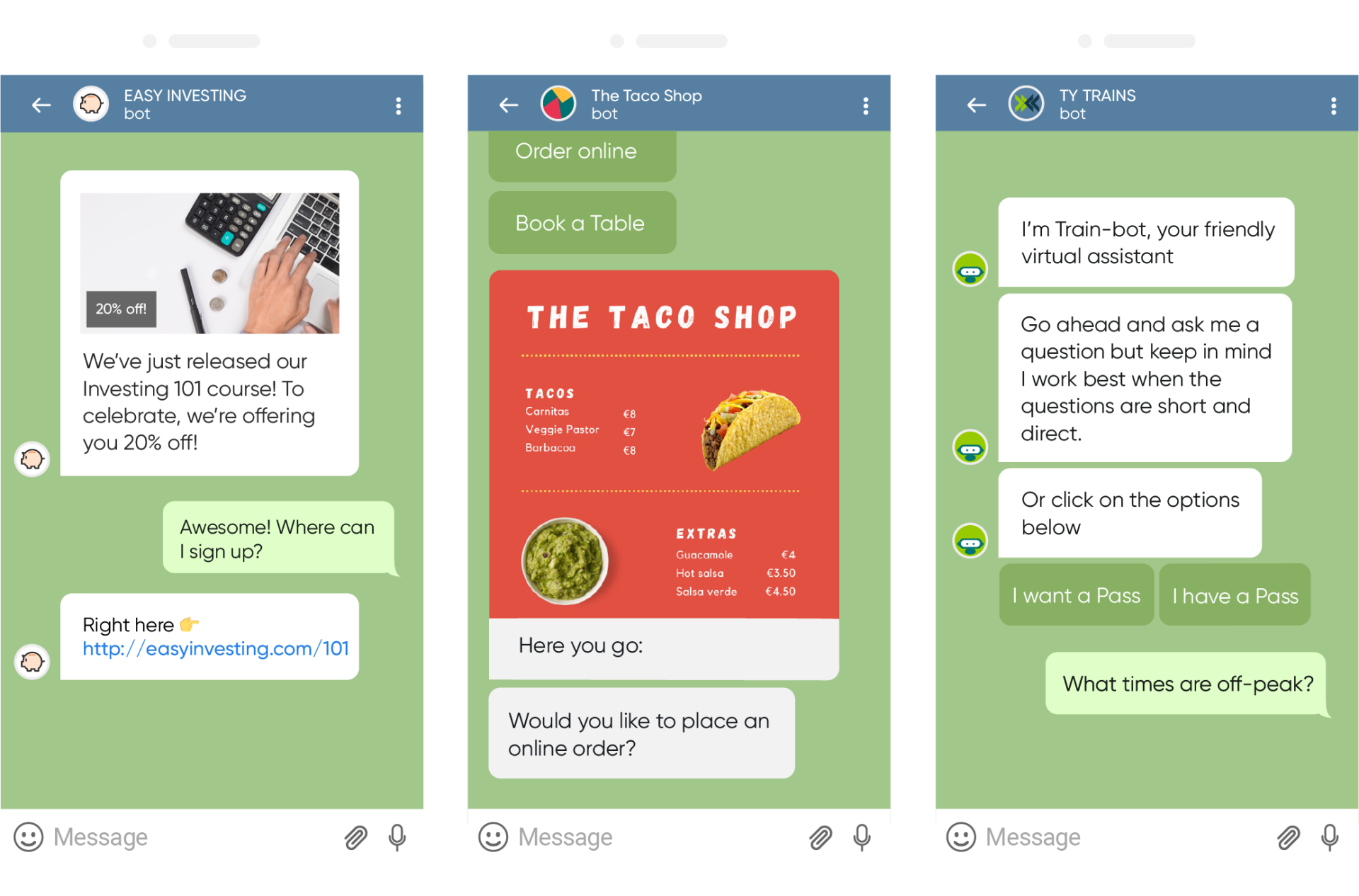 telegram screenshots of conversations with customers