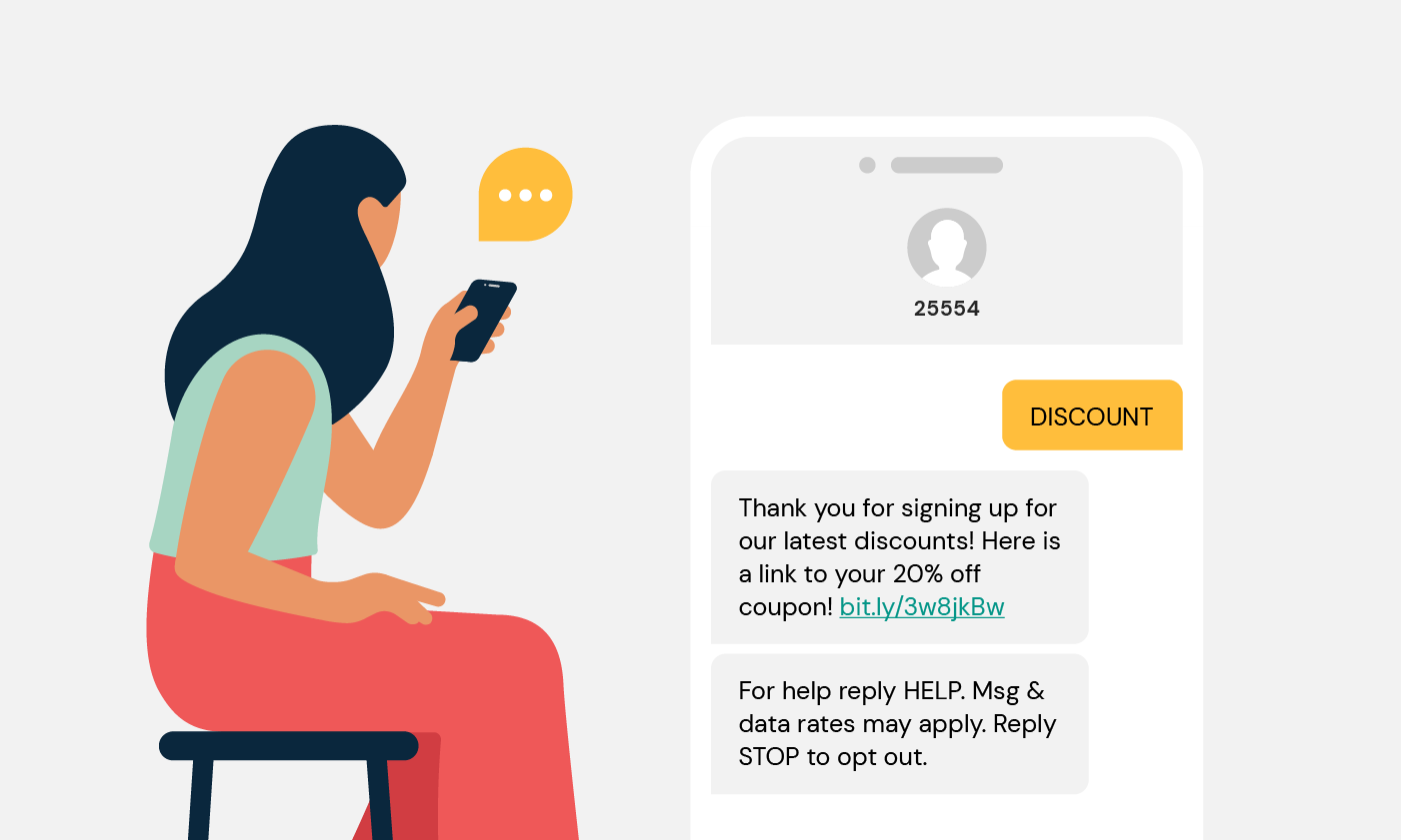 Illustration shows how a person can receive a short code message
