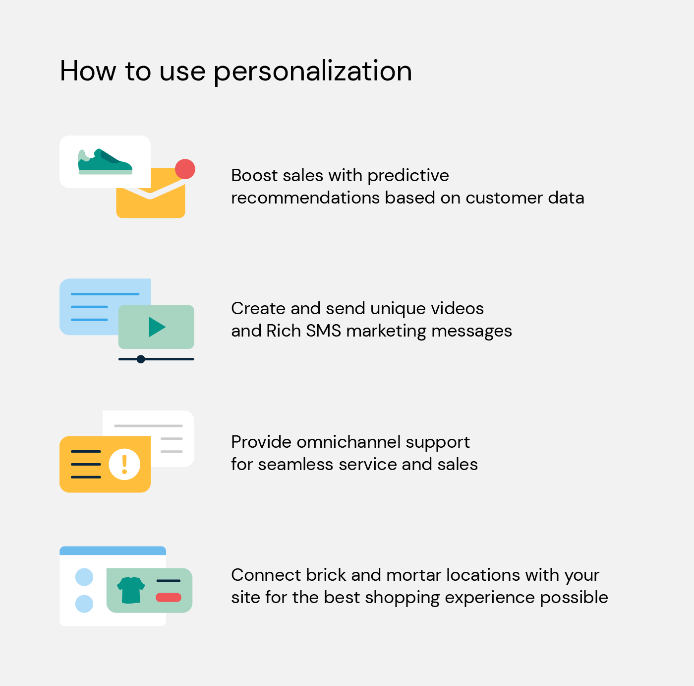 Illustration shows different ways for businesses to use personalization with customers