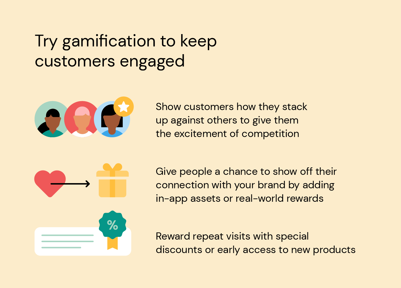 Illustration shows ways to engage customers through rewards and gamification