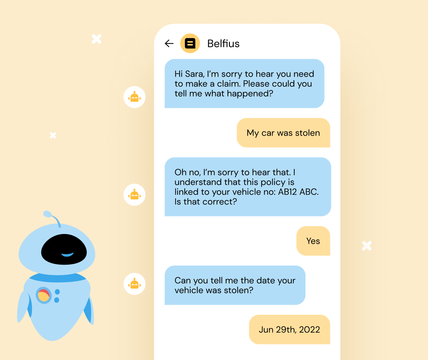Example of a messaging chat thread powered by conversational AI