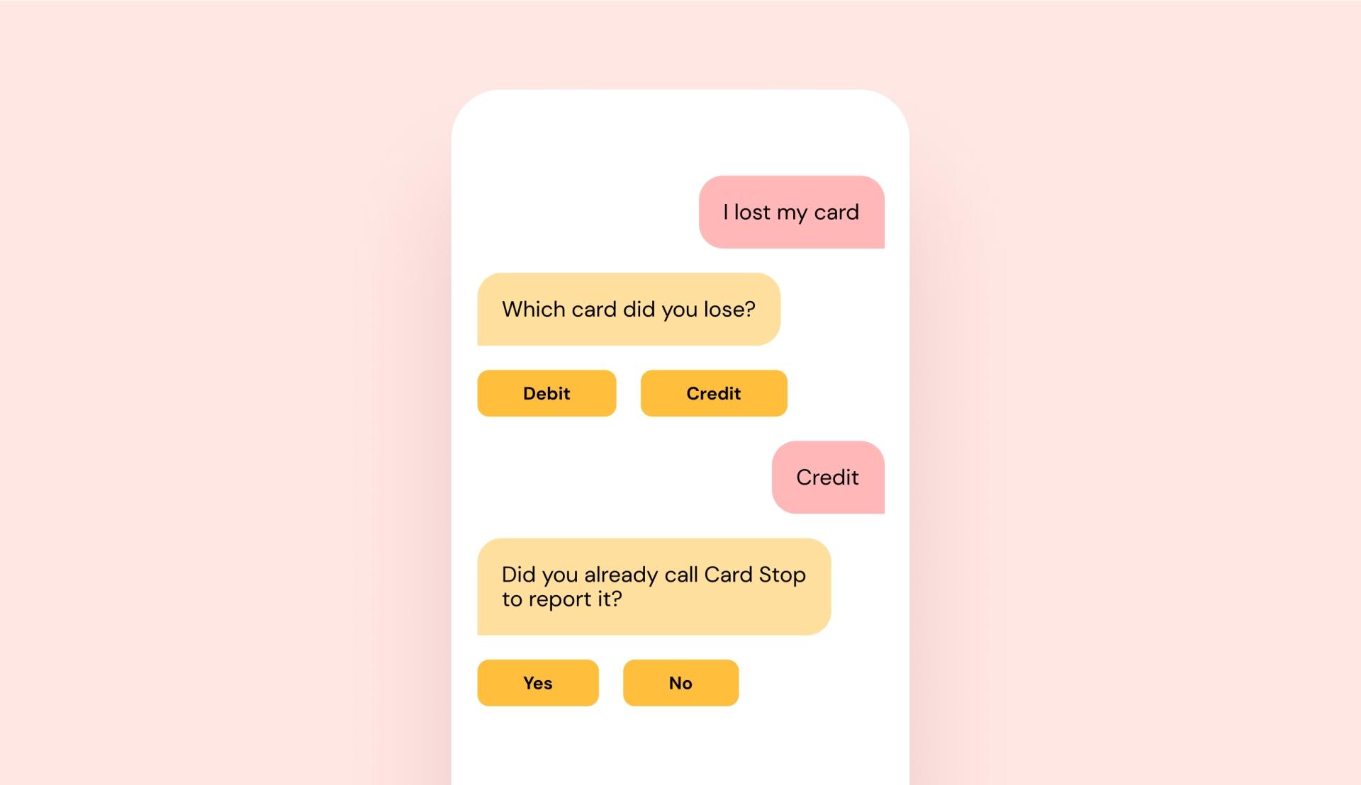 Image showing a phone screen conversation about losing a credit card