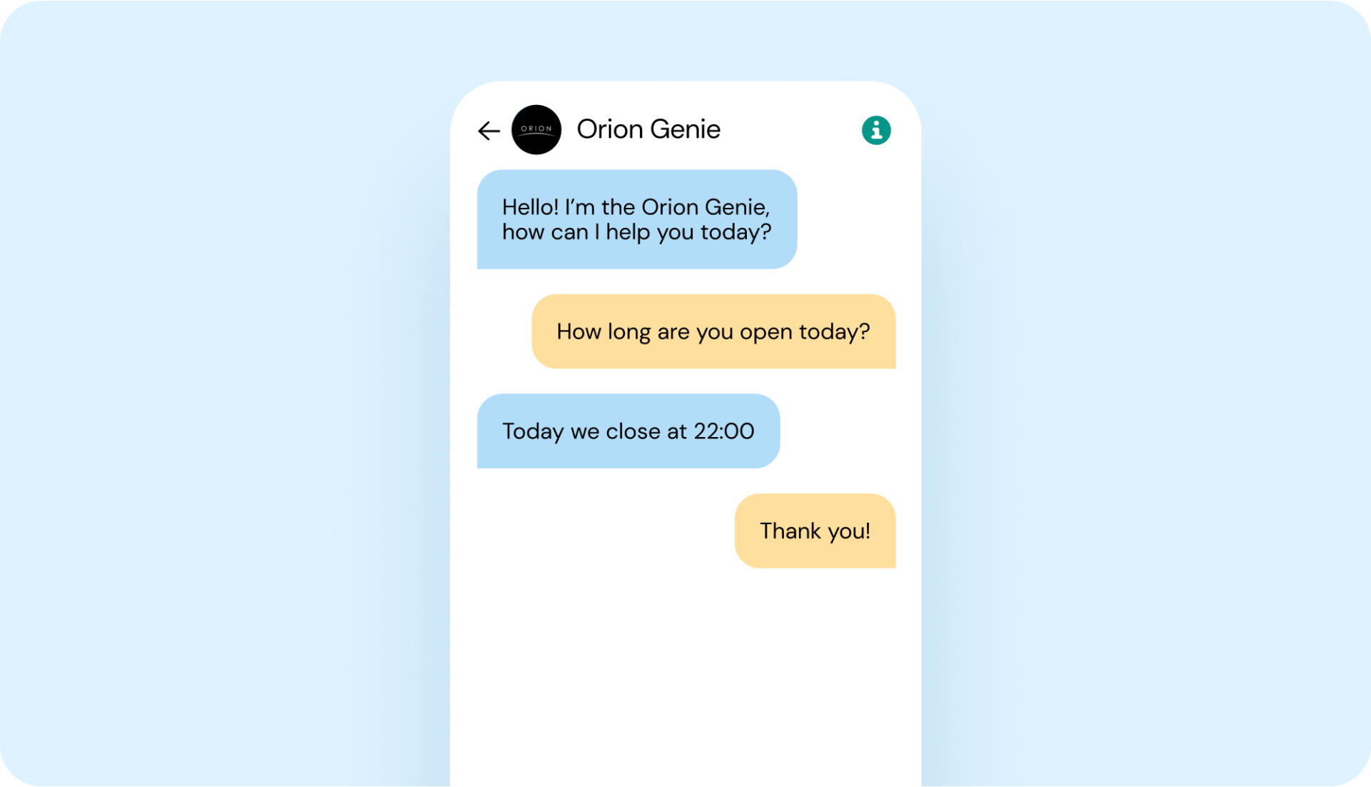 Orion Genie WhatsApp marketing chatbot example