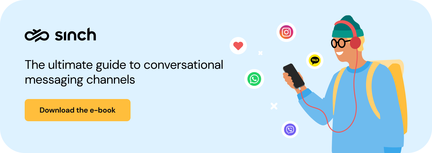 Download the ultimate guide to conversational messaging channels image with button CTA of "Download the e-book"