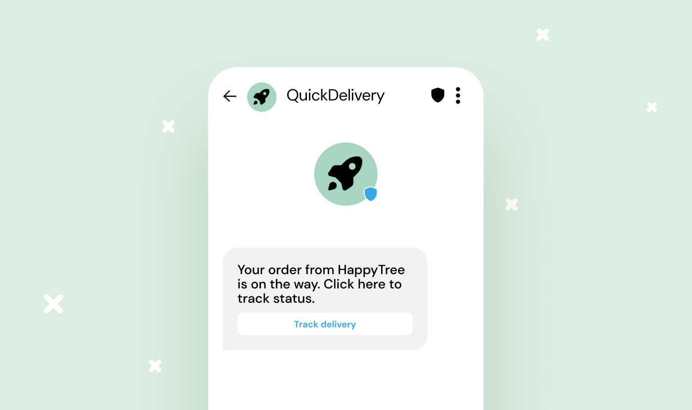 RCS verified sender example from a fictional brand called QuickDelivery