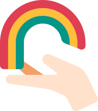 Hand holding a rainbow