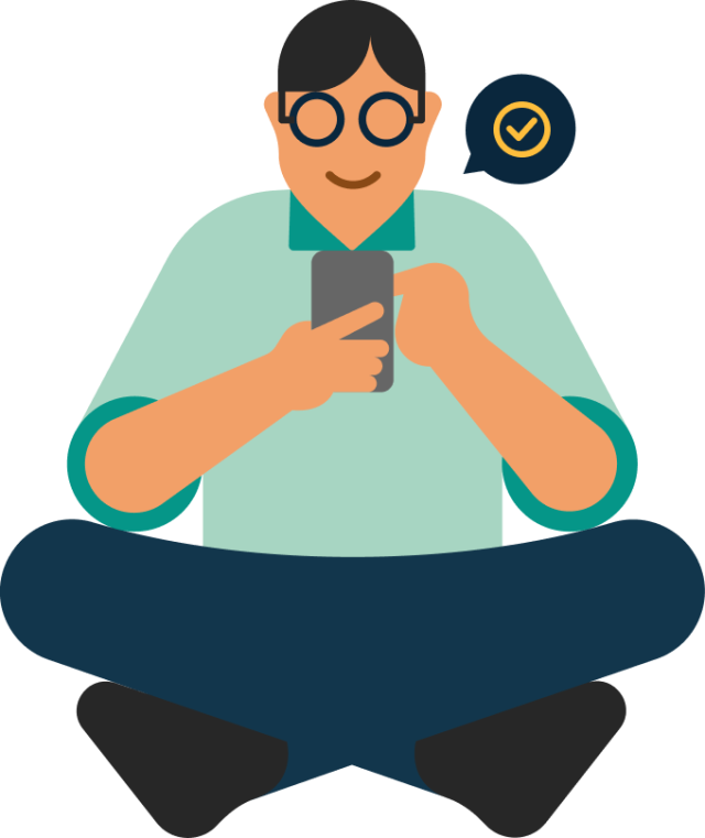 Illustration of a man looking at a verified phone call