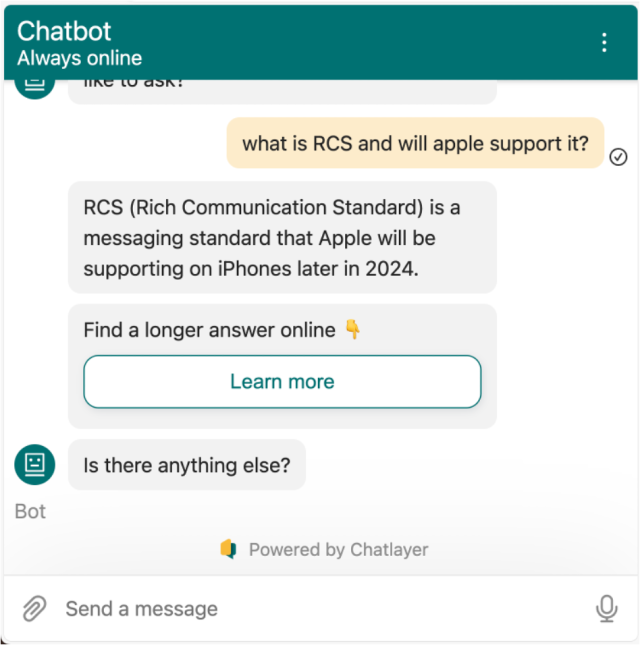Knowledge base AI chatbot example of generative AI